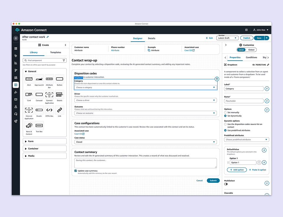 Generating customer UIs in Amazon Connect in minutes with AI-powered no-code builder